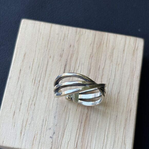 Sterling Silver 925 Adjustable Crossover Band Ring Reversible Modernist Design - Picture 5 of 6